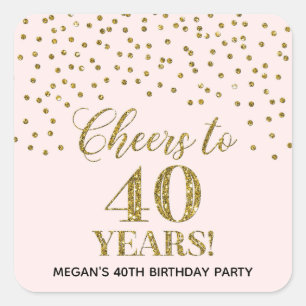 Cheers to 40 Years Birthday Blush Gold Confetti Square Sticker