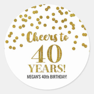 Cheers to 40 Years Birthday Gold Confetti Classic Round Sticker