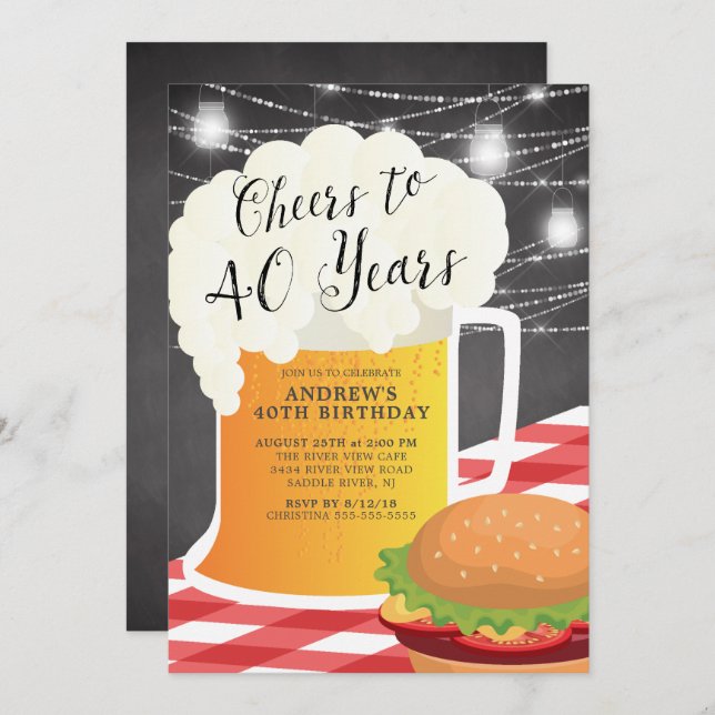 Cheers to 40 Years Birthday Invitation (Front/Back)