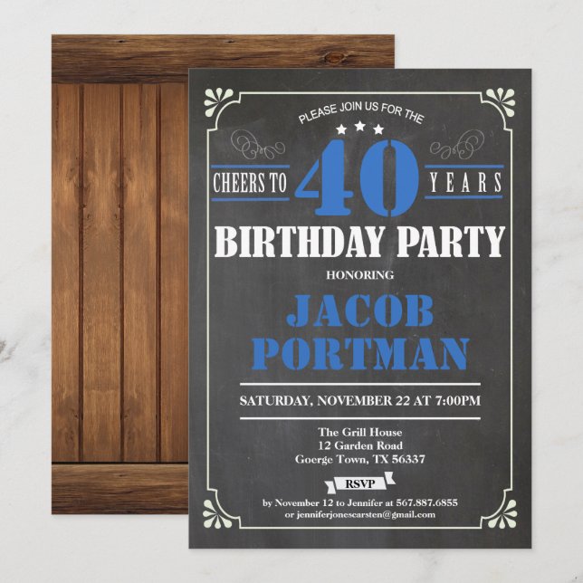 Cheers to 40 years birthday invitation. Retr Invitation (Front/Back)