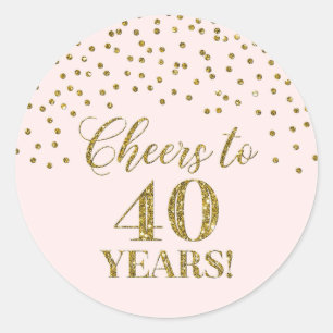Cheers to 40 Years Birthday Pink Gold Confetti Classic Round Sticker