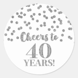 Cheers to 40 Years Birthday Silver Confetti Classic Round Sticker