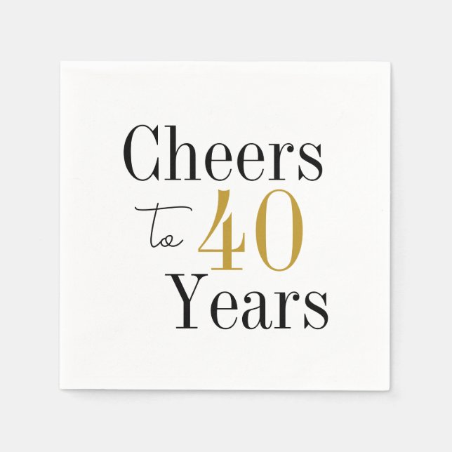 Cheers to 40 Years Black Gold Party Napkin (Front)