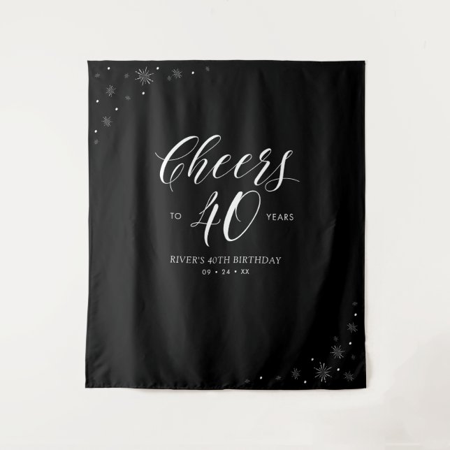 Cheers to 40 years | Black & White 40th Birthday Tapestry (Front)