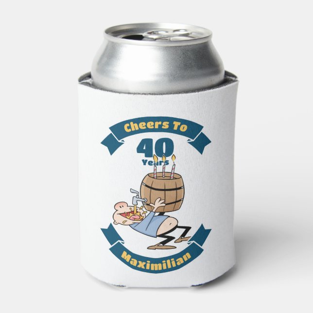 Cheers To 40 Years Funny Beer Birthday Cartoon Can Cooler (Can Front)