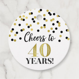Cheers to 40 Years Gold Black Confetti Favour Tags
