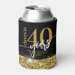 Cheers to 40 Years Gold Glitter Birthday Favour Can Cooler