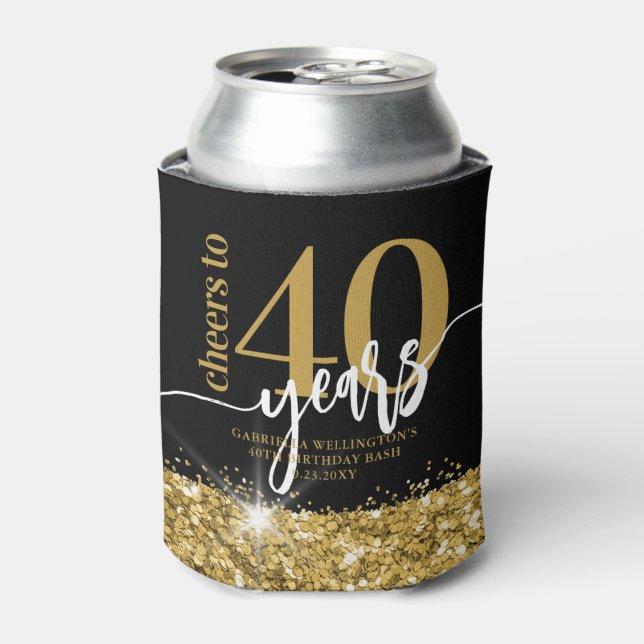 Cheers to 40 Years Gold Glitter Birthday Favour Can Cooler (Can Front)
