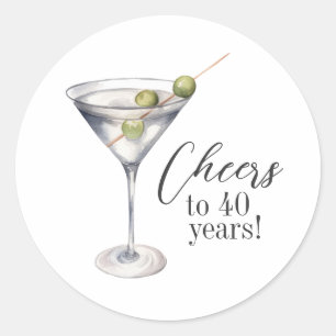 Cheers to 40 Years Martini Cocktail Birthday Party Classic Round Sticker