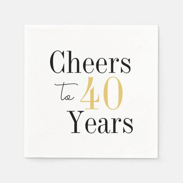 Cheers to 40 Years Minimal Black Gold Party Napkin (Front)