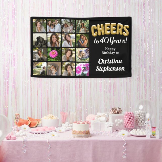 Cheers to 40 Years Photo Collage 40th Birthday Banner (Party)