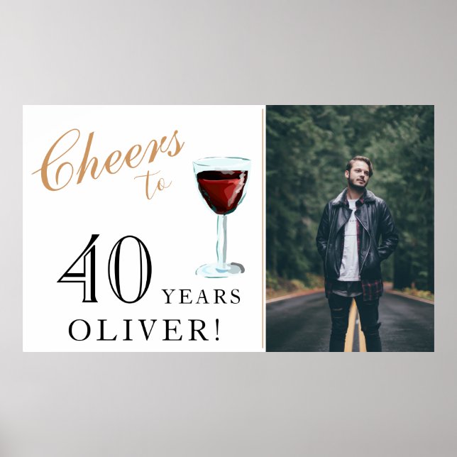Cheers to 40 Years Red Wine 40th Birthday Photo Poster (Front)