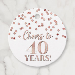Cheers to 40 Years Rose Gold Confetti Favour Tags