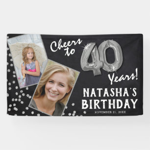 Cheers to 40 Years Silver Balloon 2 Photo Birthday Banner