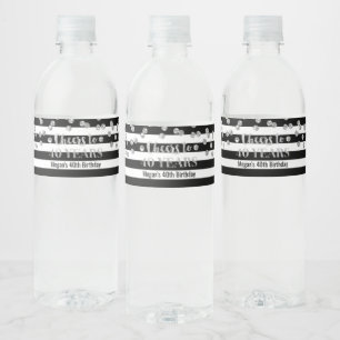 Cheers to 40 Years Silver Black Stripe Birthday Water Bottle Label