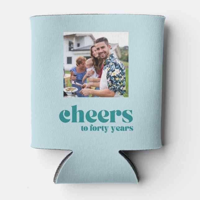 Cheers to 40 years, teal retro Custom Photo Cooler (Front)