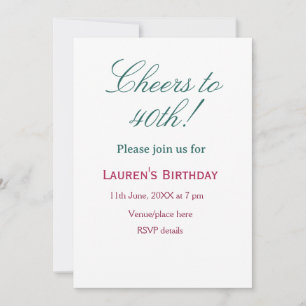 Cheers to 40th birthday name date mauve blue elega announcement