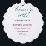 Cheers to 40th birthday name date mauve blue elega ornament card<br><div class="desc">simple business sticker</div>
