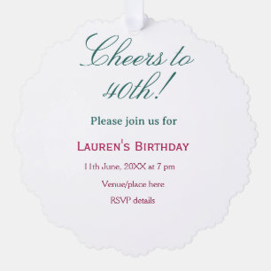 Cheers to 40th birthday name date mauve blue elega ornament card