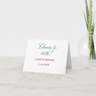 Cheers to 40th birthday name date mauve blue elega thank you card