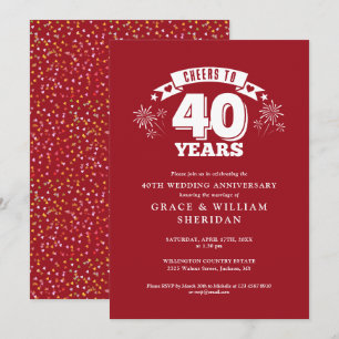 Cheers To 40th Ruby Wedding Anniversary Invitation