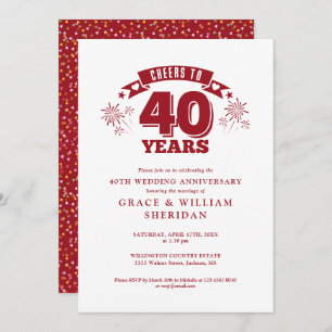 Cheers To 40th Ruby Wedding Anniversary Invitation