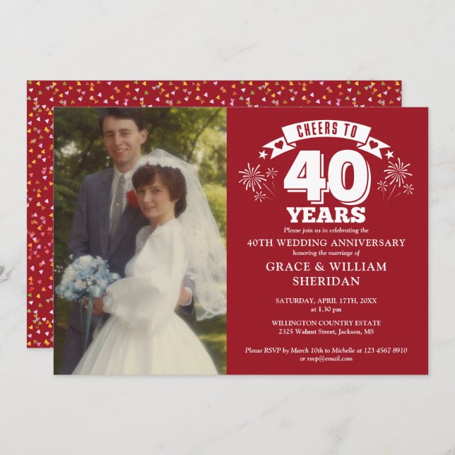 Cheers To 40th Ruby Wedding Anniversary Photo Invitation (Front/Back)