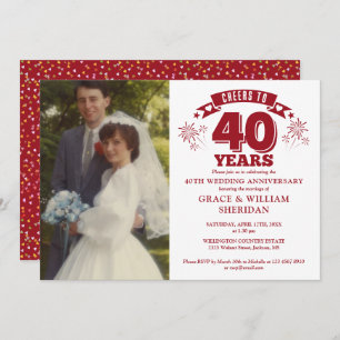 Cheers To 40th Ruby Wedding Anniversary Photo Invitation