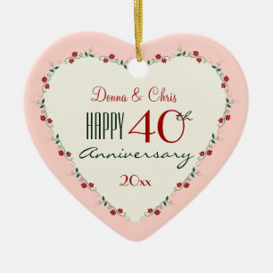 Cheers to 40th Wedding Anniversary Christmas Gifts Ceramic Ornament