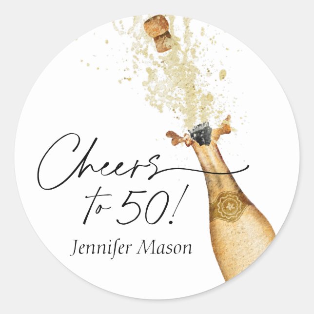 Cheers to 50 Birthday Gold and Black Classic Round Sticker (Front)