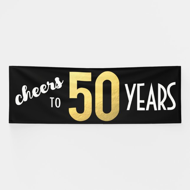 Cheers to 50 Years 50th Birthday Black Gold  Banner (Horizontal)