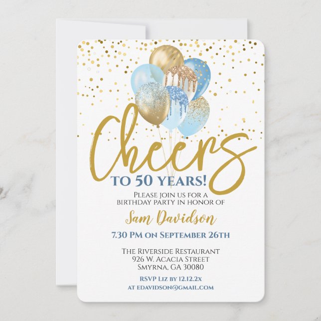 Cheers To 50 Years 50th Birthday Invitation (Front)