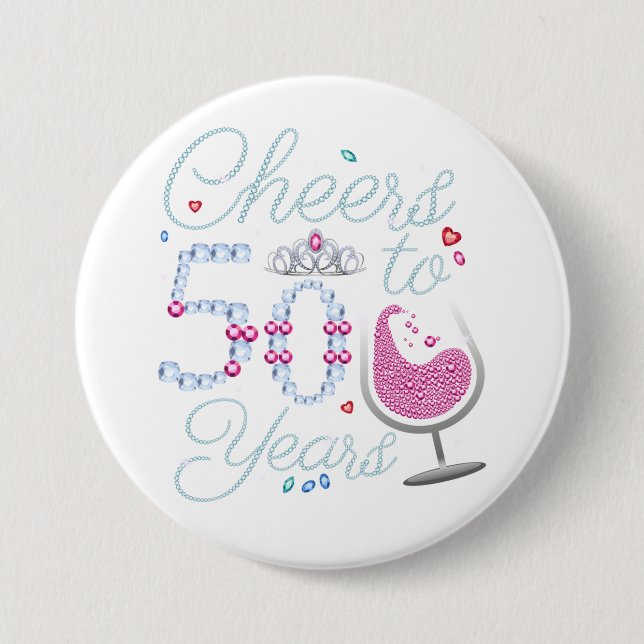 Cheers To 50 Years 50th Birthday Party Round 3 Inch Round Button (Front)