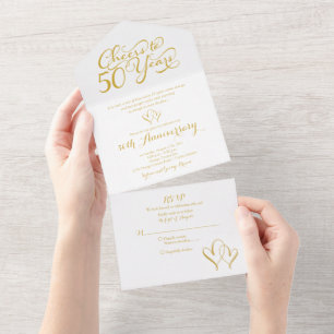 Cheers to 50 Years 50th Wedding Anniversary RSVP All In One Invitation