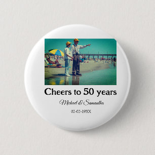 cheers to 50 years anniversary add name photo date 2 inch round button