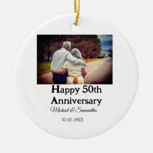 cheers to 50 years anniversary add name photo date ceramic ornament