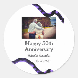 cheers to 50 years anniversary add name photo date classic round sticker