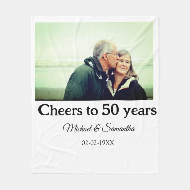 cheers to 50 years anniversary add name photo date fleece blanket (Front)