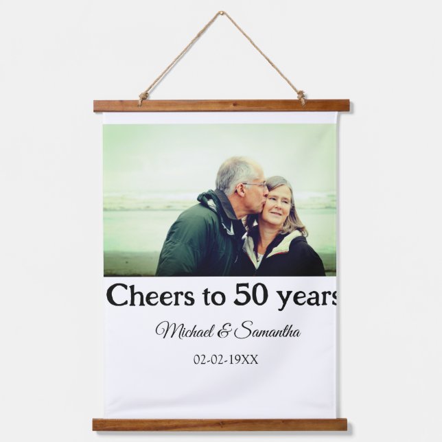 cheers to 50 years anniversary add name photo date hanging tapestry (Front)