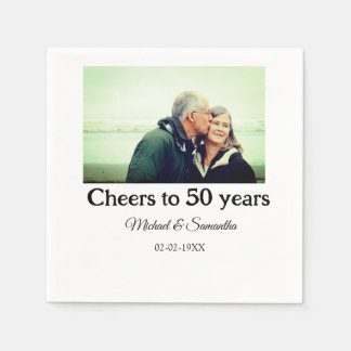 cheers to 50 years anniversary add name photo date napkin