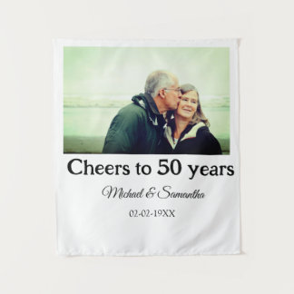 cheers to 50 years anniversary add name photo date tapestry