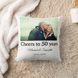 cheers to 50 years anniversary add name photo date throw pillow