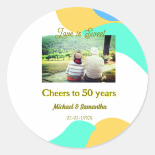 cheers to 50 years anniversary love is Sweet retro Classic Round Sticker
