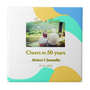 cheers to 50 years anniversary love is Sweet retro Tile