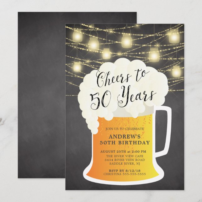 Cheers to 50 Years Birthday Invitation (Front/Back)