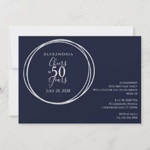 Cheers to 50 years birthday party navy silver invitation