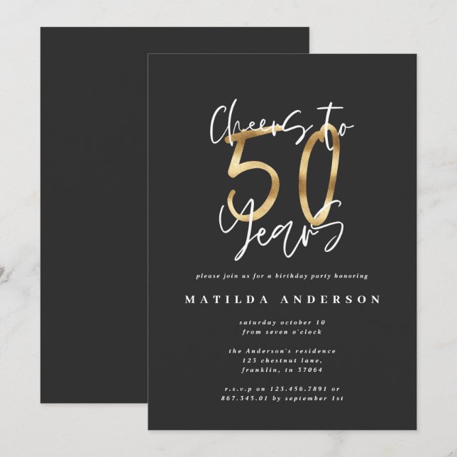 Cheers to 50 years black and gold modern stylish (Front/Back)