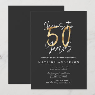 Cheers to 50 years black and gold modern stylish