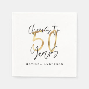 Cheers to 50 years black and gold modern stylish napkin
