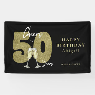 Cheers To 50 Years Black Gold Banner
